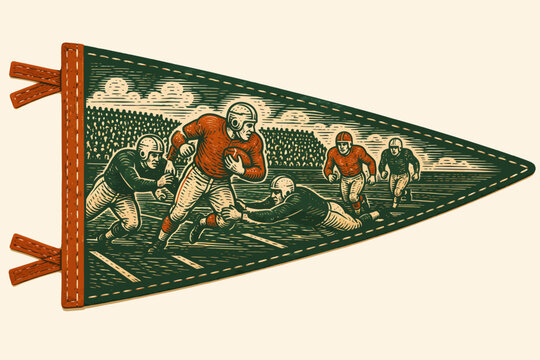 Retro American football player diving for a catch near the goal post with bold sunburst rays, designed for vintage sports posters, championship graphics, and dynamic athletic art.