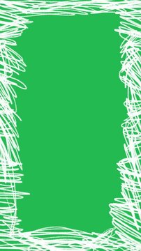 Hand Drawn 2D Animated White Scribble Frame Vertical Border Motion Graphic on Green Screen