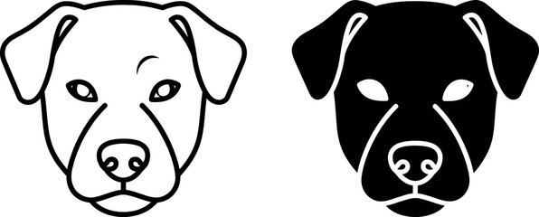 Obraz premium Dog Face Outline and Silhouette Vector Icons Isolated White Background Minimalist Style