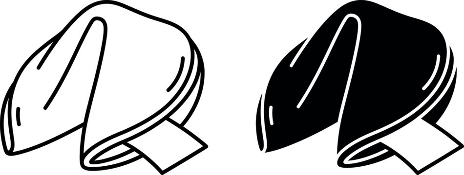 Fortune Cookie Outline and Solid Vector Icons Black and White Minimal Line Illustrations