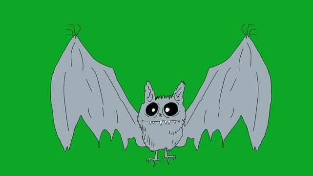 Cute Hand Drawn Cartoon Bat 2D Animation Pack on Green Screen Overlay