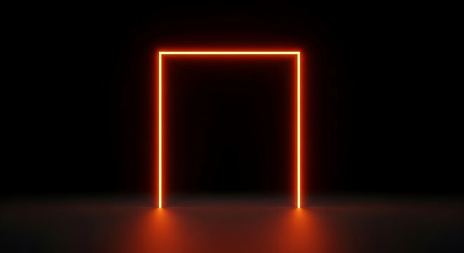 Glowing orange neon square frame on a dark background