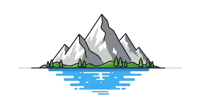 Stylized Mountain Range Reflection on Water.