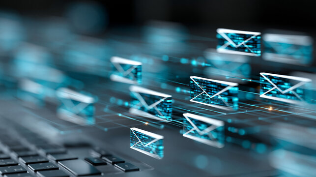 Close-up of a digital marketing personalization visualization with AI-driven email campaign for each recipient, personalized marketing concept, AI email photography, dynamic
