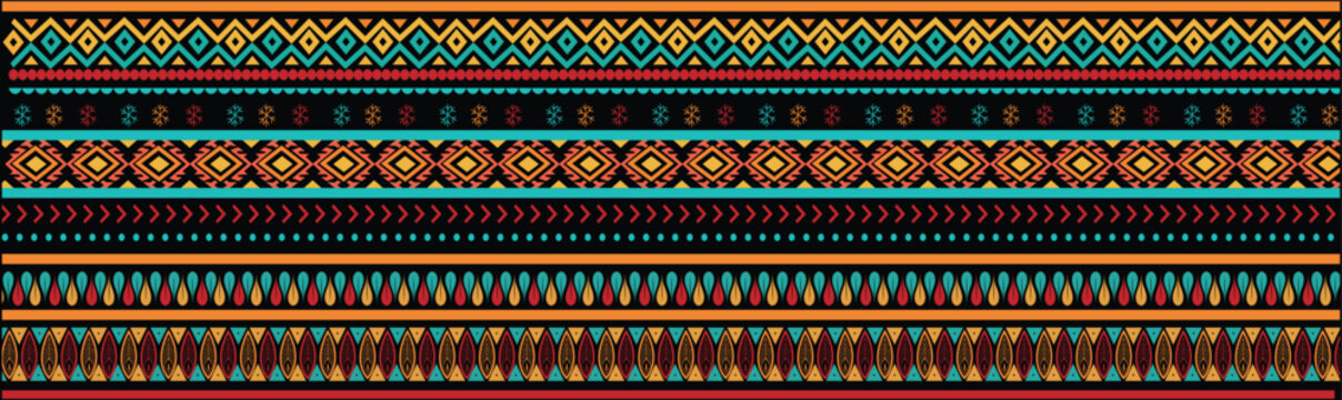 Set of african tribal motive border lines in doodle. Ethnic border style vector seamless pattern. Tribal aztec style ornament. Gypsy geometric motif, mexico or african print design