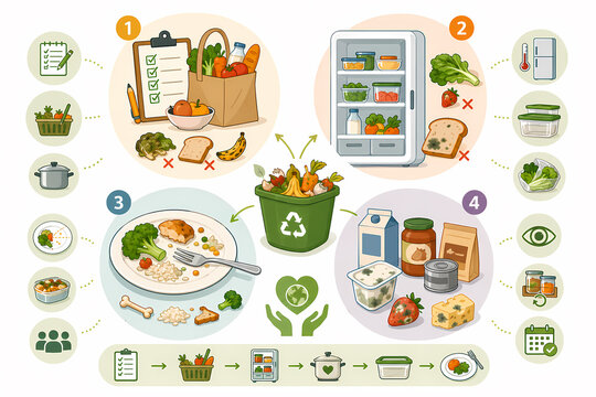 Food waste types prevention illustration