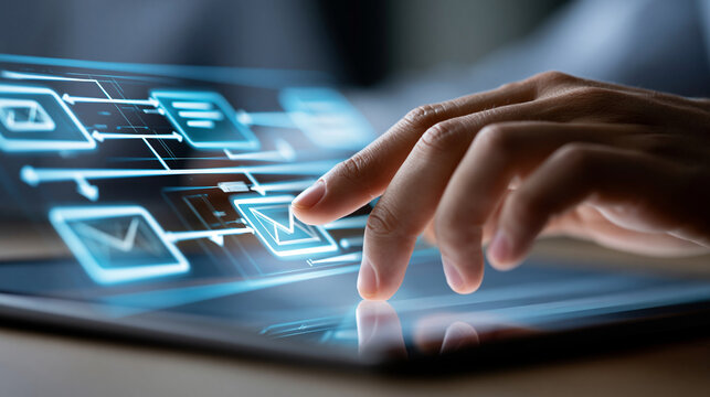 Close-up of a marketer setting up an email automation workflow with segmentation and trigger options on a screen, email marketing setup concept, marketer interface photography,