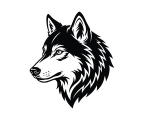 Fototapeta premium Wolf a vector silhouette illustration of a Wolf head black and white logo, isolated