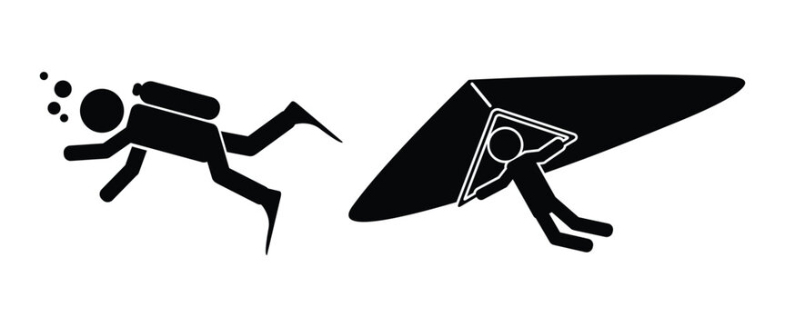 Parachute Icon Set &ndash; Skydiving, Paragliding & Adventure Sports Silhouette Vector Collection