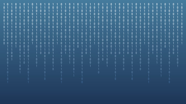 Minimalist binary code background matrix. Falling zeros and ones on dark teal field