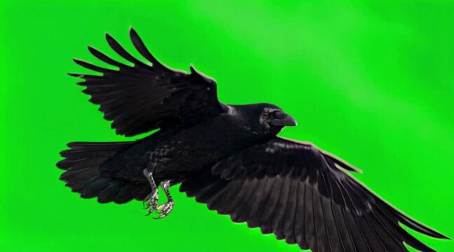 Video of a crow bird are flying on the green screen background