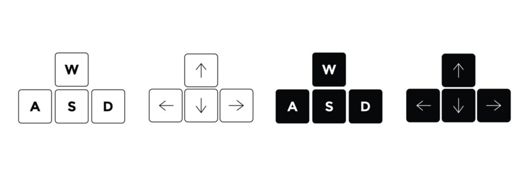 WASD Arrow Key Icon Set &ndash; Gaming Keyboard, Direction Control & Navigation Vector Collection