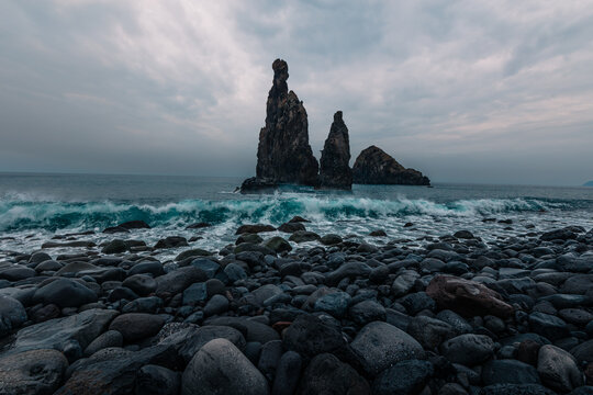  Majestic Ilheus da Janela rock formations rising from the Atlantic ocean.