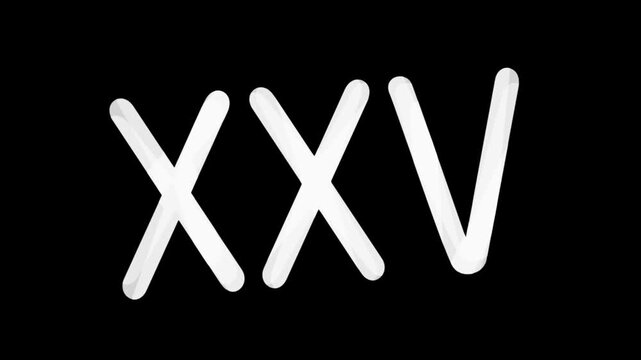 Roman numeral XXV with horror glitch shake effect on black background