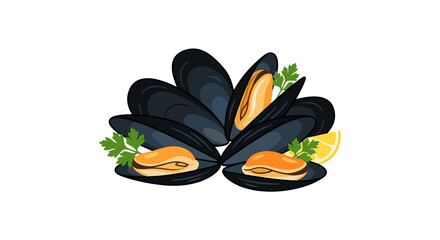 Mussels With Parsley And Lemon Colorful Vector Illustration © rita
