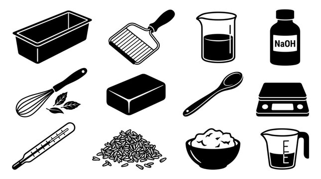 Soap Making Supplies and Equipment Icons Set