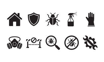 Fototapeta premium Pest Control Service Black Icon Collection Exterminator Protection Symbols