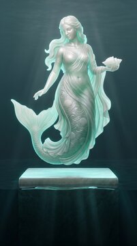 Celestial Pearlescent Sea Glass Crystal Galatea Nereid Calm Sea of Aegea Levitating Above Sunken Pedestal