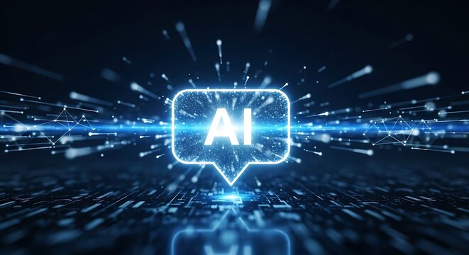 Artificial intelligence technology concept with glowing ai icon and digital data