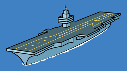Aircraft carrier vector illustration, modern naval warship on blue background, military vessel icon © Gofur Artistry