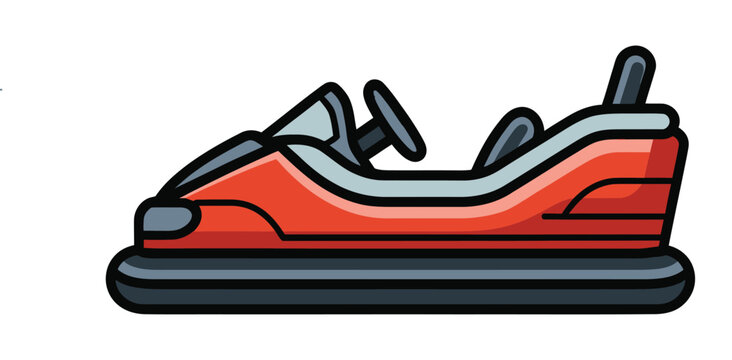 Bumper car vector illustration, red fairground dodger car icon, amusement park ride graphic on white background