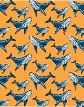 Fun blue whale illustrated repeat pattern