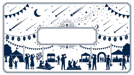 People gathered at a night fair under a starry sky with shooting stars. © felixde