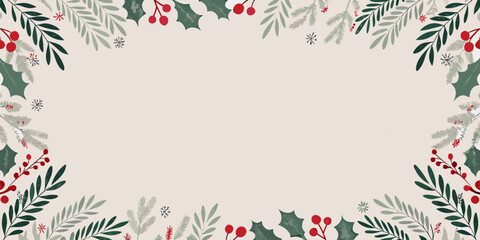 Holly berry and foliage floral ornament on a beige background © Subarna