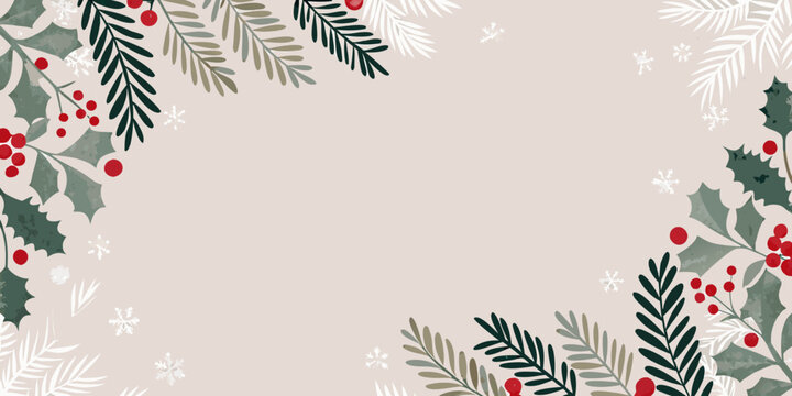 Holly berries and foliage a decorative vector illustration with a beige background