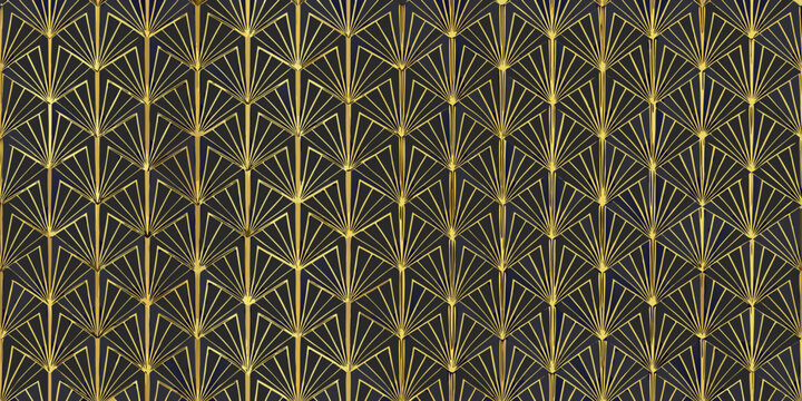 Art deco fan shell pattern in gold and dark blue