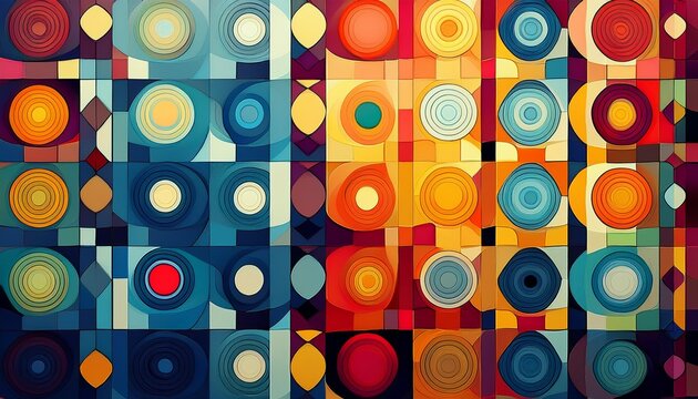 colorful geometric abstract background with a repeating pattern of squares and circles
