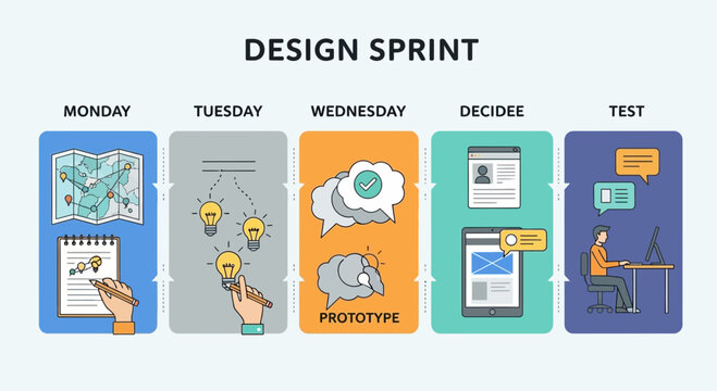 Design sprint workflow illustration for business and strategy development
