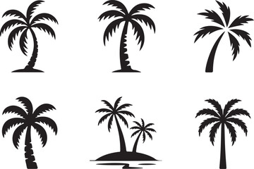 Fototapeta premium Six stylized black palm trees in different poses
