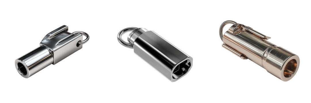 Set of Industrial metal clutch pedal clevis mechanism with polished finish and realistic reflections on transparent png background. Ai generated