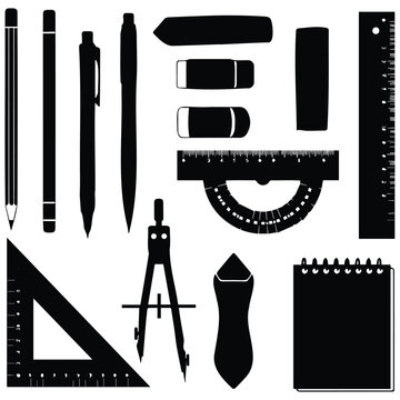Stationery set vector silhouette illustration line art collection for office and school.