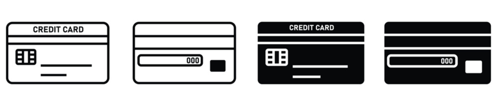 Modern credit card icon set in outline and solid styles for secure financial transactions