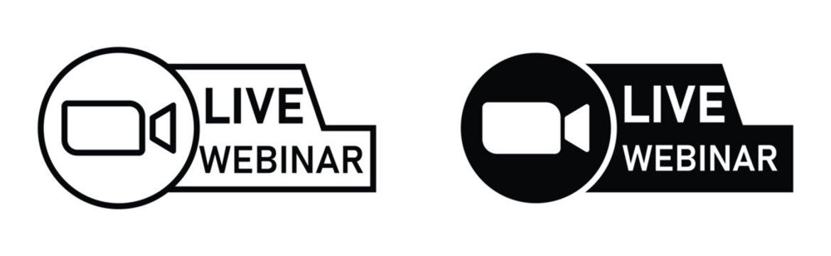 Modern live webinar online event broadcast icon set for virtual conferences streaming and digital workshops