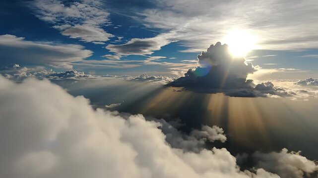 Breathtaking Aerial View of Sunlit Clouds from Above.