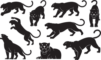 Black panther cat in various dynamic poses © Ranaart
