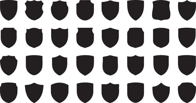 Set of various shield icons in black color