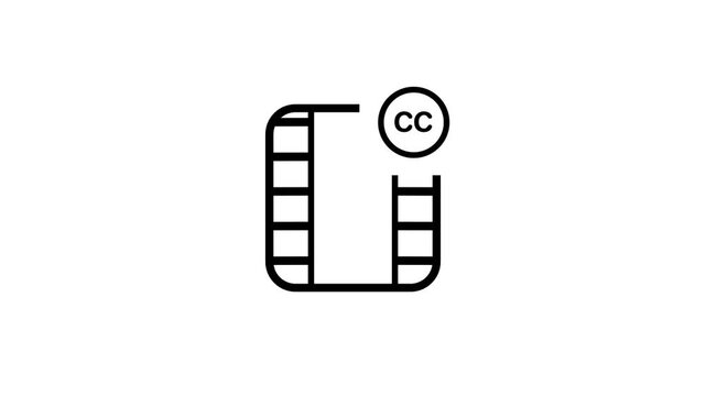 Minimal line icon with CC caption badge animation isolated on white background