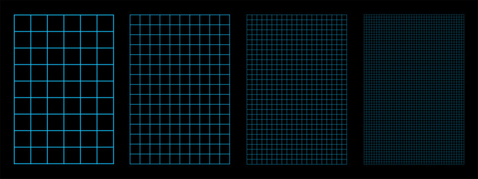 Grid lines pattern set, mesh line geometric square template, tech square blueprint grid texture