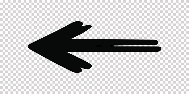 Hand drawn black arrow pointing left on with white background direction navigation leftward indicates information previous communication movement isolated scribble arrowhead interface