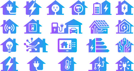 Smart home technology icons representing connected devices and energy efficiency. © ParvejBD