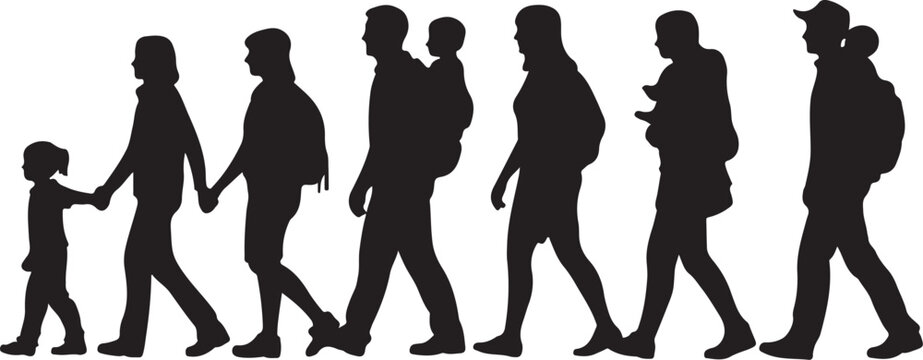 People walking hand in hand silhouette series