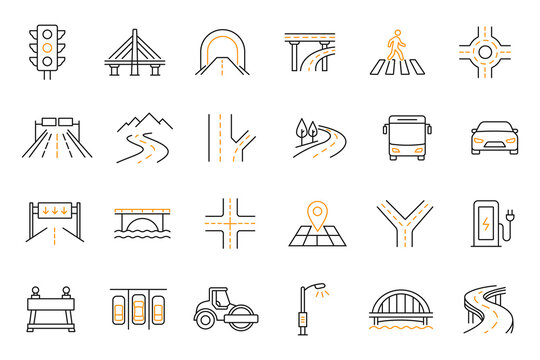 Set of road and transportation icons, vector illustration