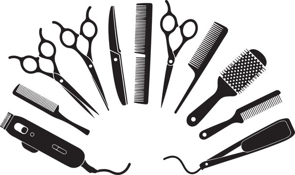 Black and white hair salon tools set illustration