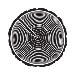 Fototapeta premium Black and white tree ring cross section vector illustration with concentric circles and natural wood grain texture