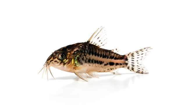 Leopard Corydoras Catfish isolated on white background.