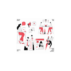 Naklejka premium Business workflow data and corporate characters flat vector set